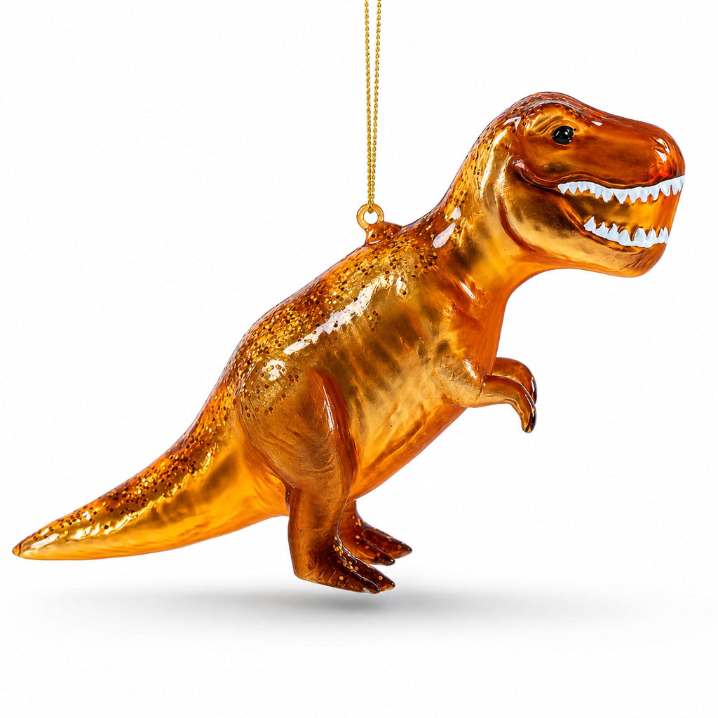 T-Rex Dinosaur Glass Christmas Ornament