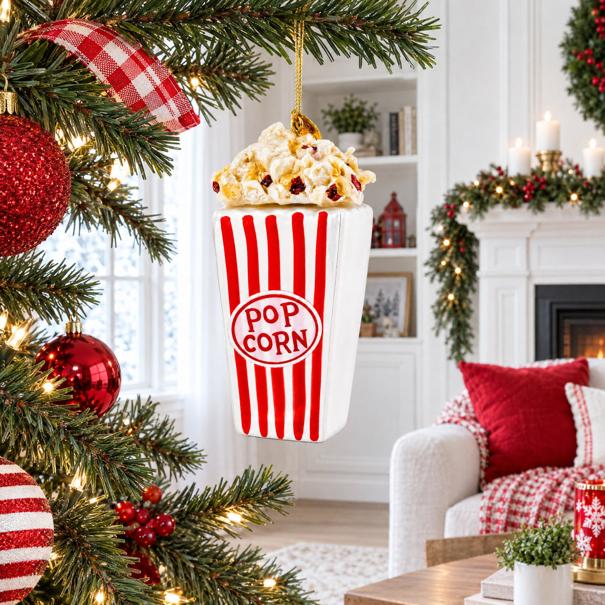 Popcorn Bucket Glass Christmas Ornament