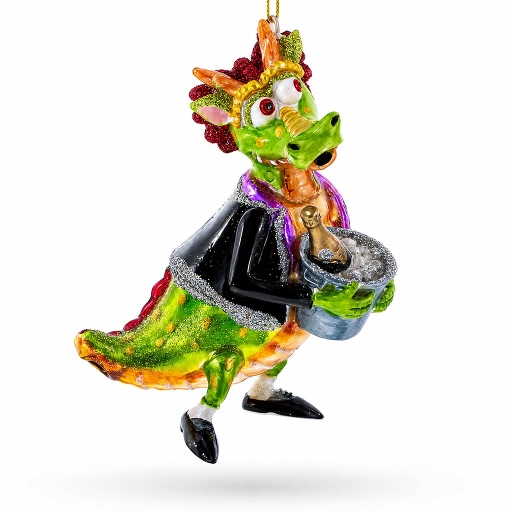 Dragon Clutching Champagne Glass Christmas Ornament