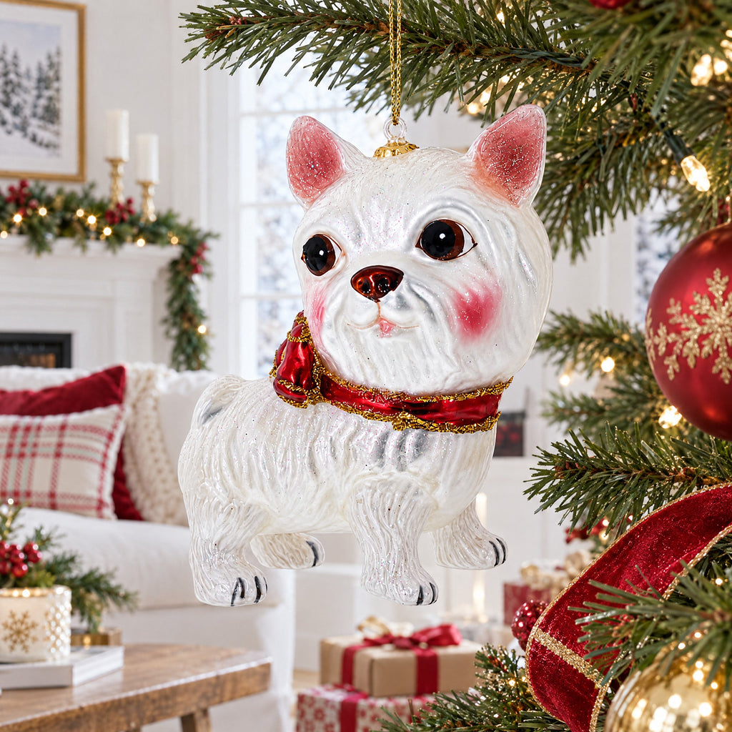 Yorkshire Terrier Glass Christmas Ornament