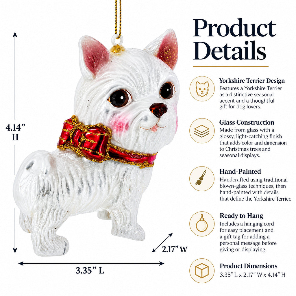 Yorkshire Terrier Glass Christmas Ornament