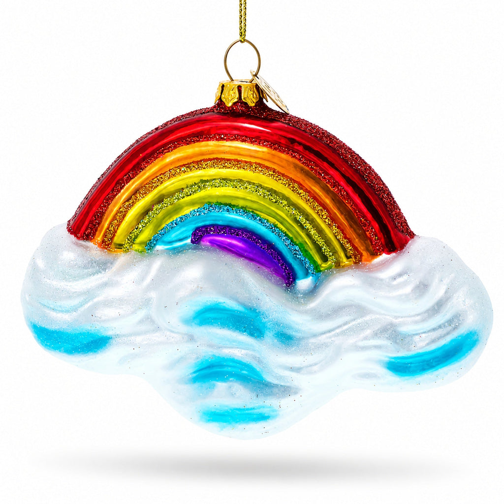 Rainbow Over Clouds Glass Christmas Ornament