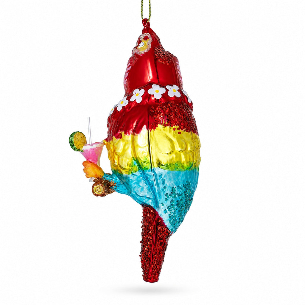 Parrot with Drink Glass Christmas Ornament