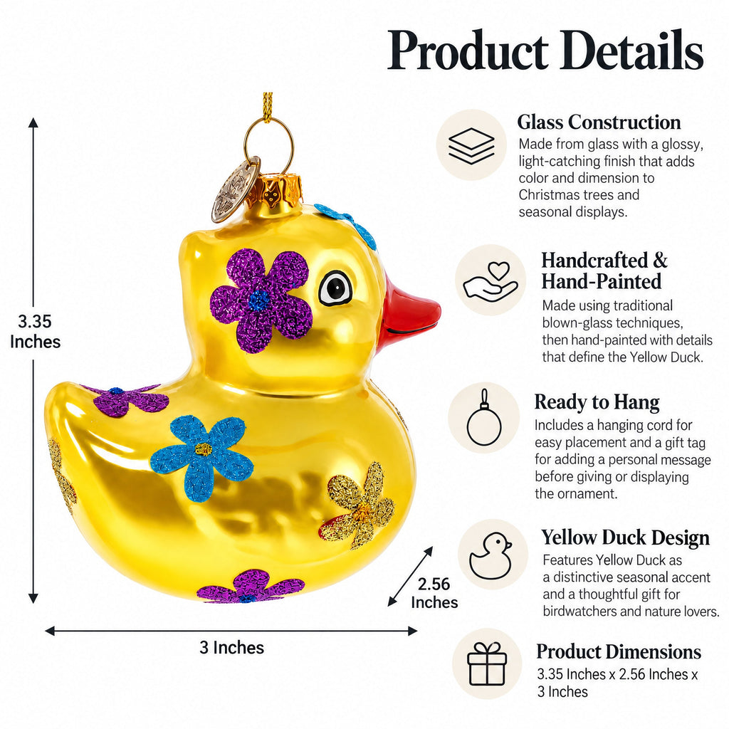 Yellow Duck Glass Christmas Ornament