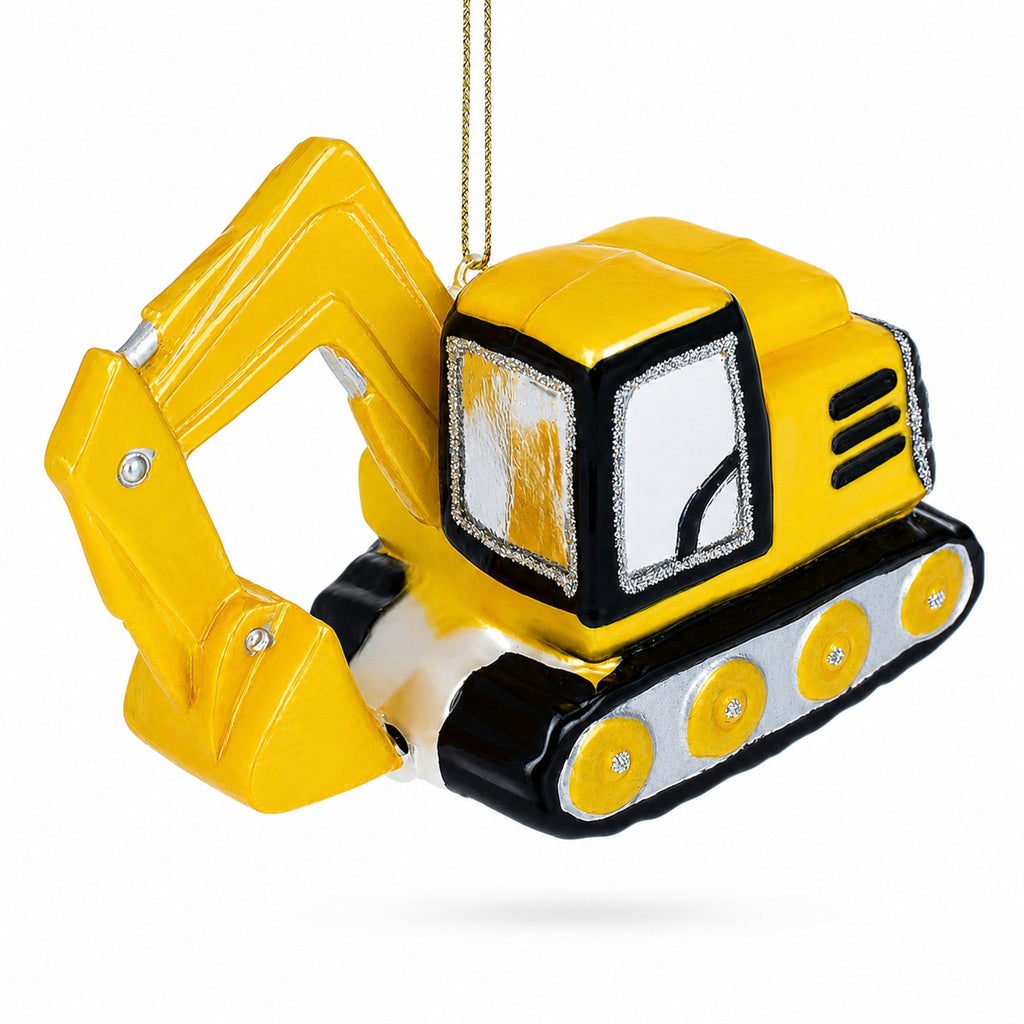 Tracks Excavator Glass Christmas Ornament