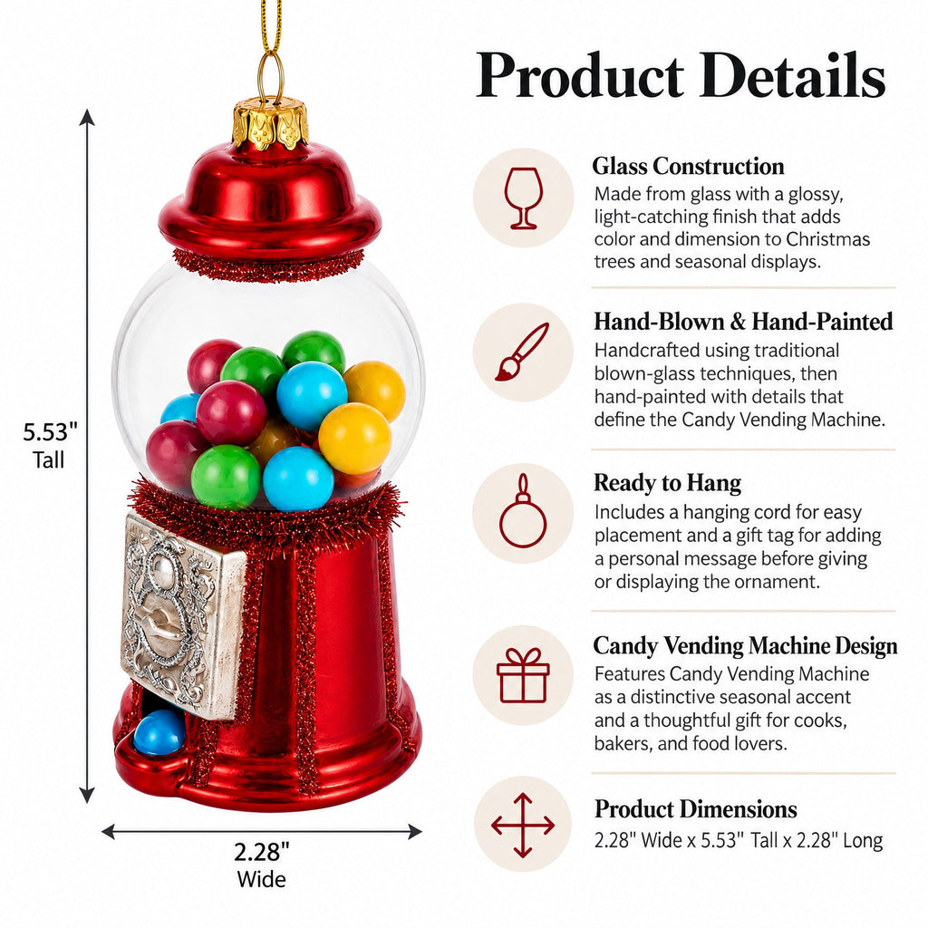 Candy Vending Machine Glass Christmas Ornament