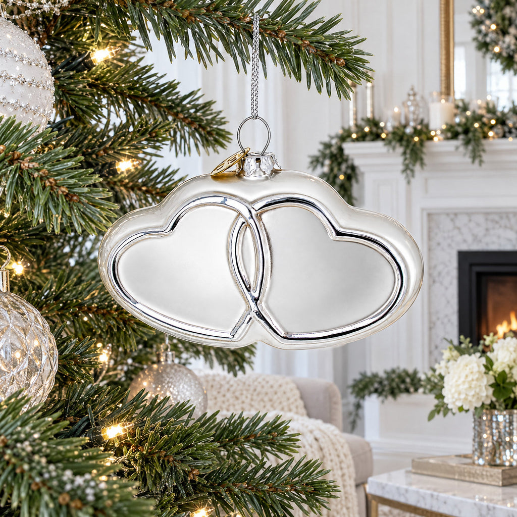 Linked Silver Hearts Glass Christmas Ornament