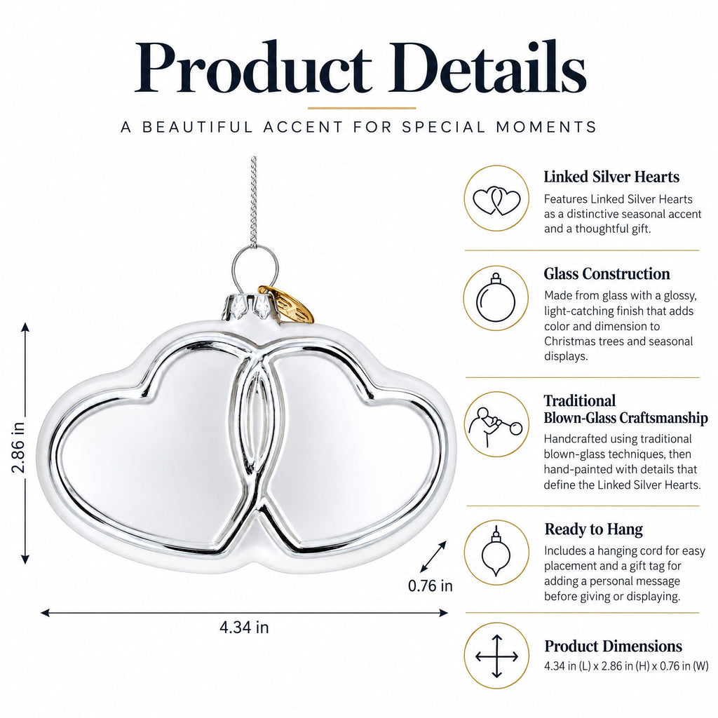 Linked Silver Hearts Glass Christmas Ornament