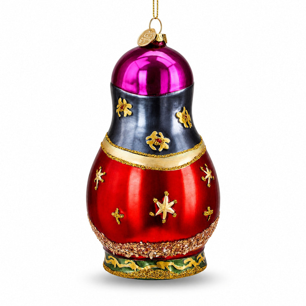 Matryoshka Doll with Nativity Scene Glass Christmas Ornament