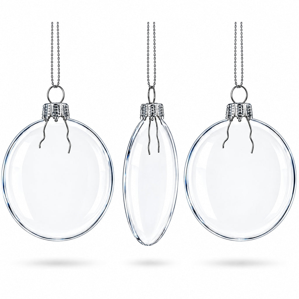 Set of 3 Flat Disc Clear Mini Glass Christmas Ornaments 2.85 Inches