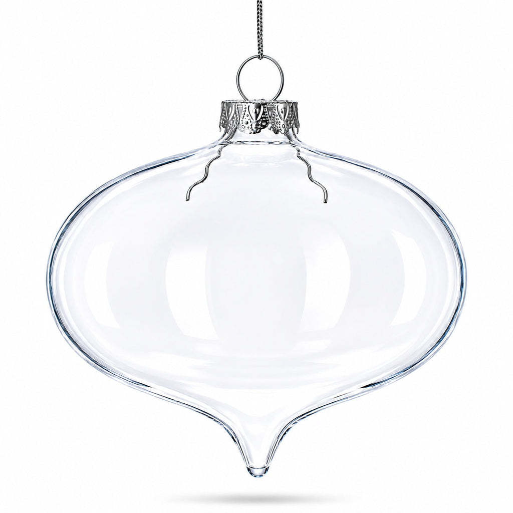 Set of 3 Onion Shape Clear Glass Christmas Ornament 4.15 Inches