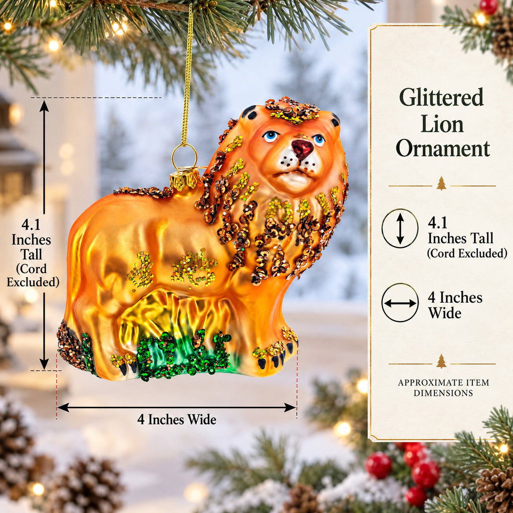 Glittered Lion Glass Christmas Ornament