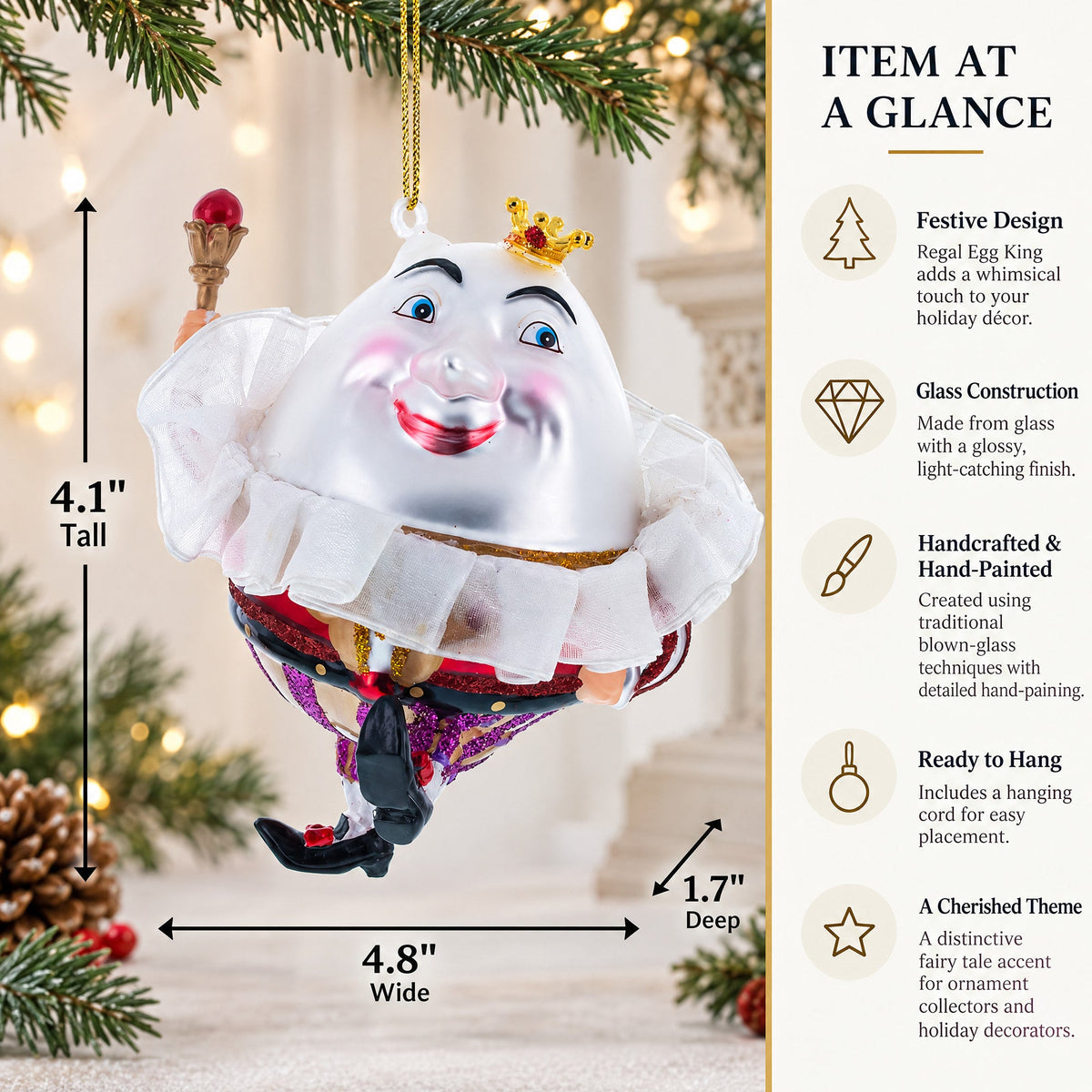 Regal Egg King Glass Christmas Ornament