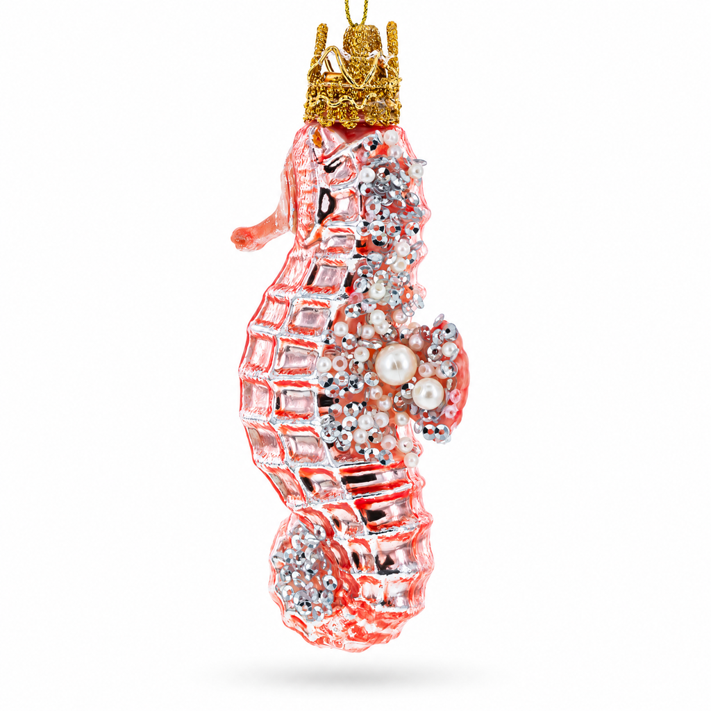 Pink Seahorse Glass Christmas Ornament