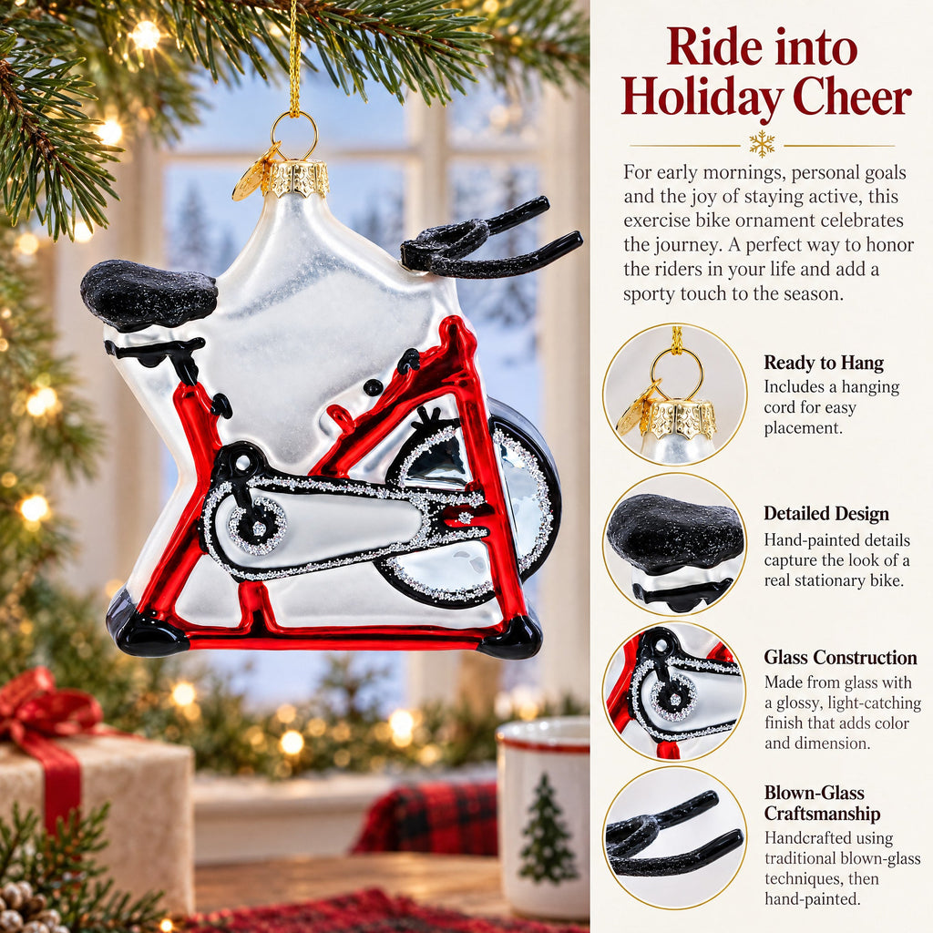 Red Stationary Exercise Bike Glass Christmas Ornament