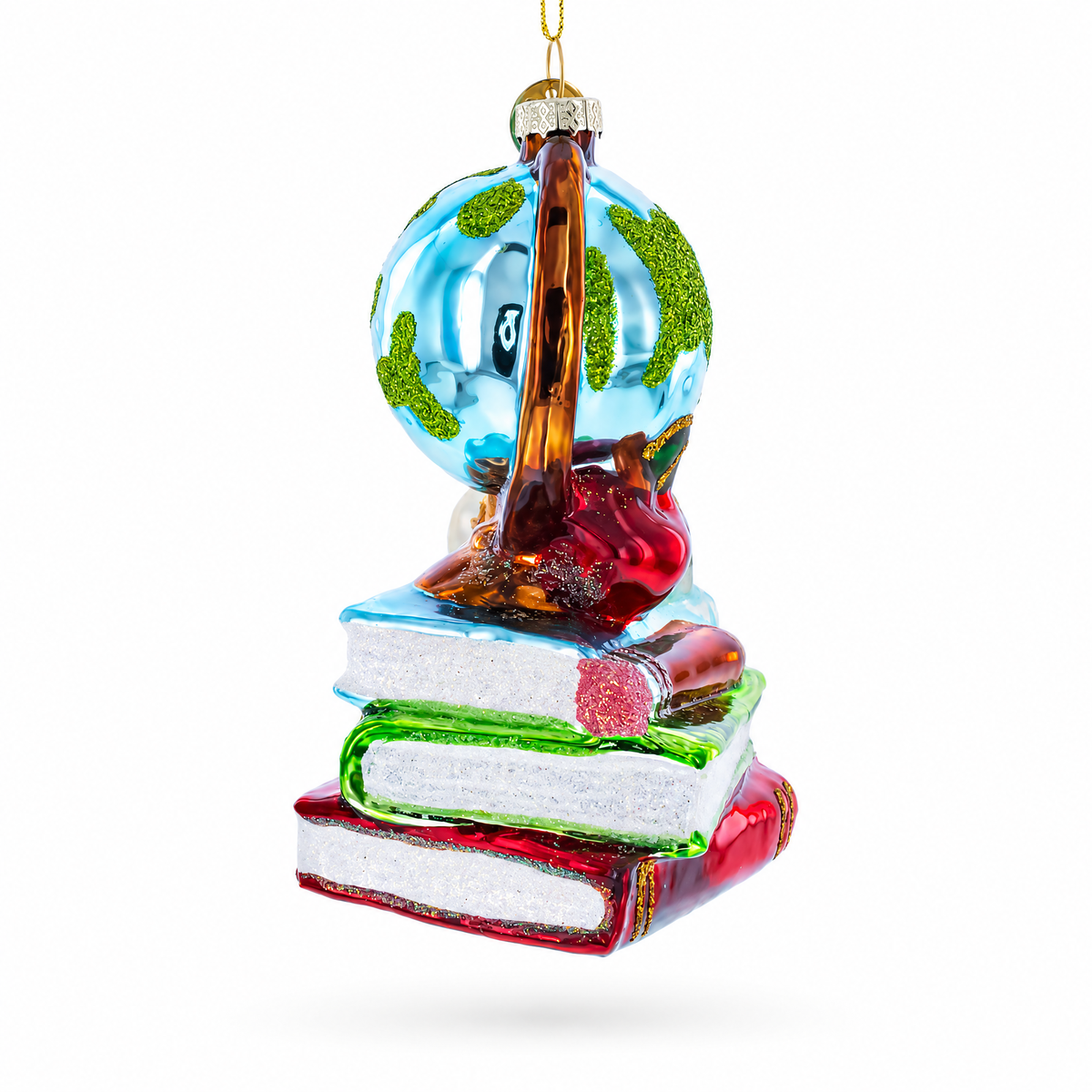 Teacher’s Globe and Books Glass Christmas Ornament