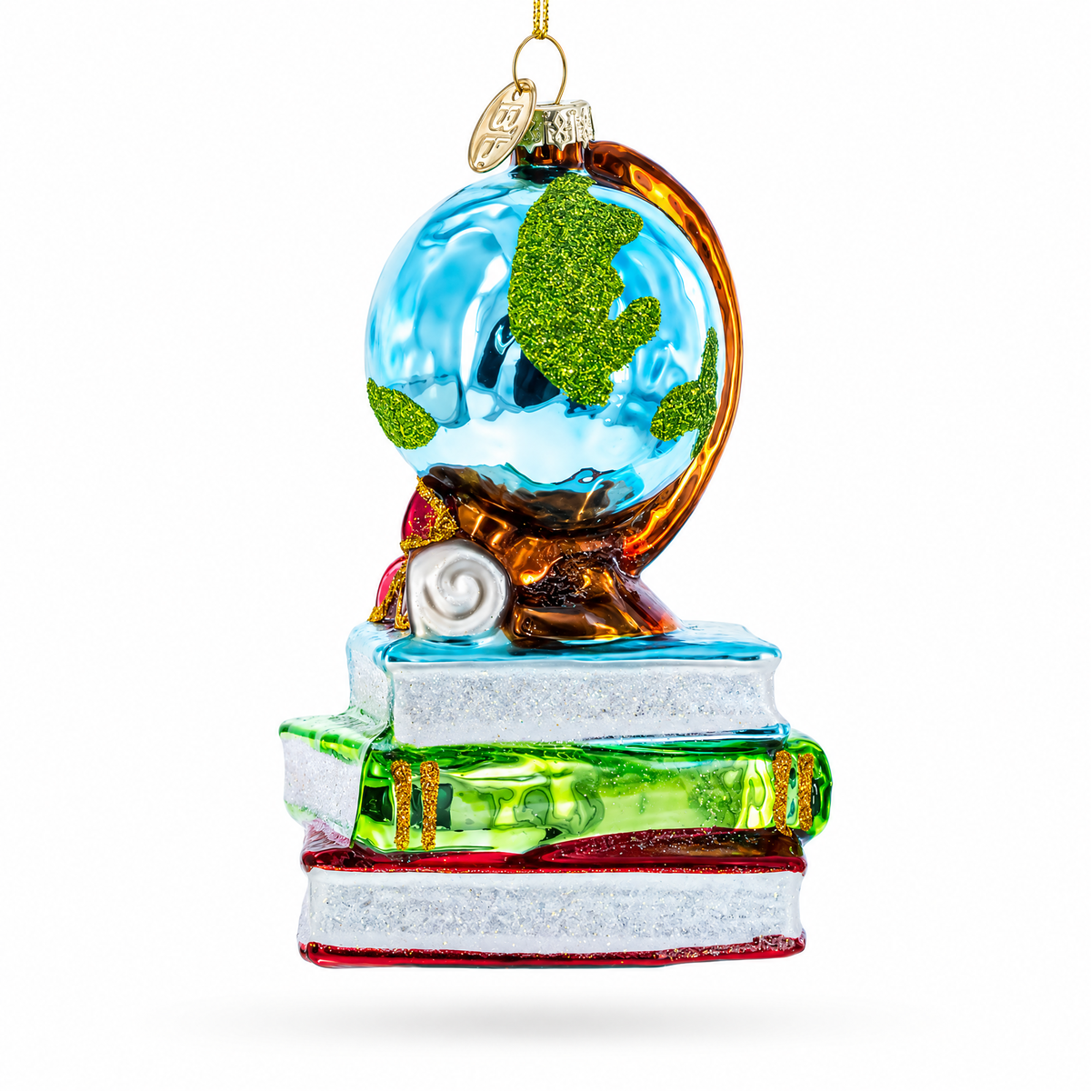 Teacher’s Globe and Books Glass Christmas Ornament