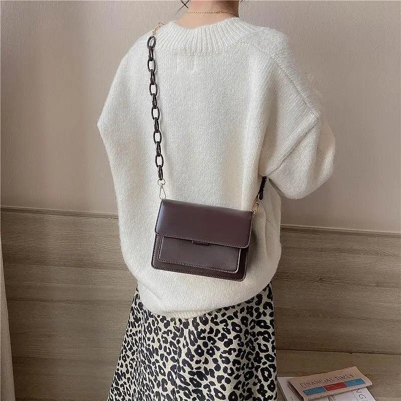 Chain Design Trendy Lady Bags Mini Pu Leather Flap Bags for Women Shoulder Handbag Female Fashion Cross Body Bag with Lid