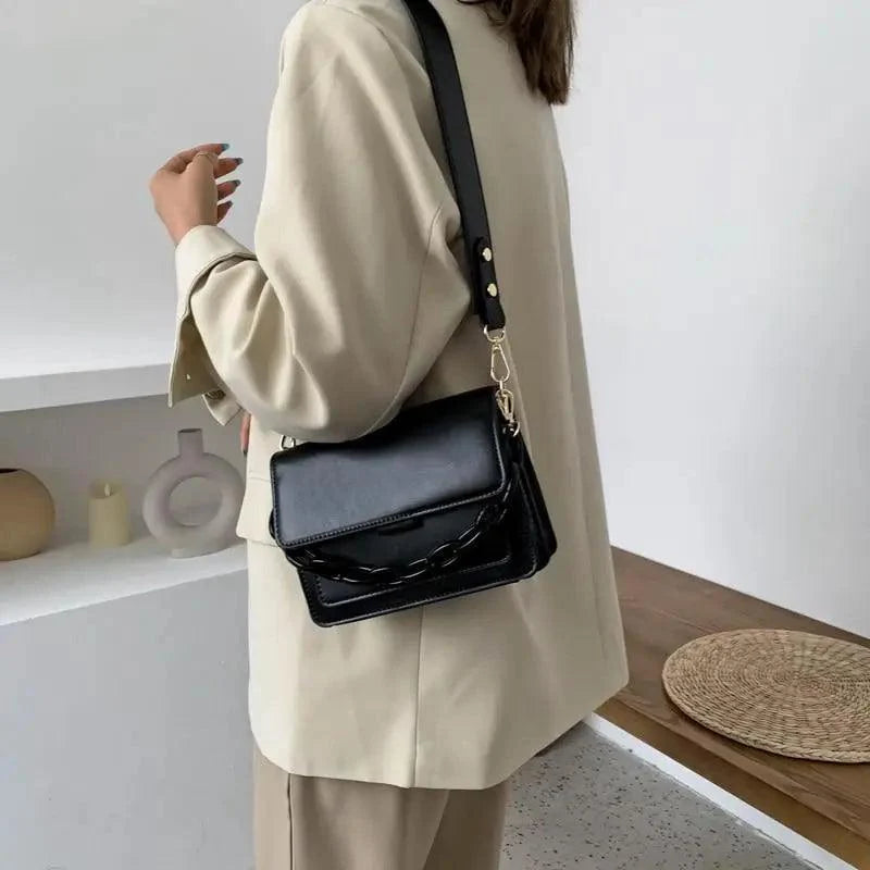 Chain Design Trendy Lady Bags Mini Pu Leather Flap Bags for Women Shoulder Handbag Female Fashion Cross Body Bag with Lid