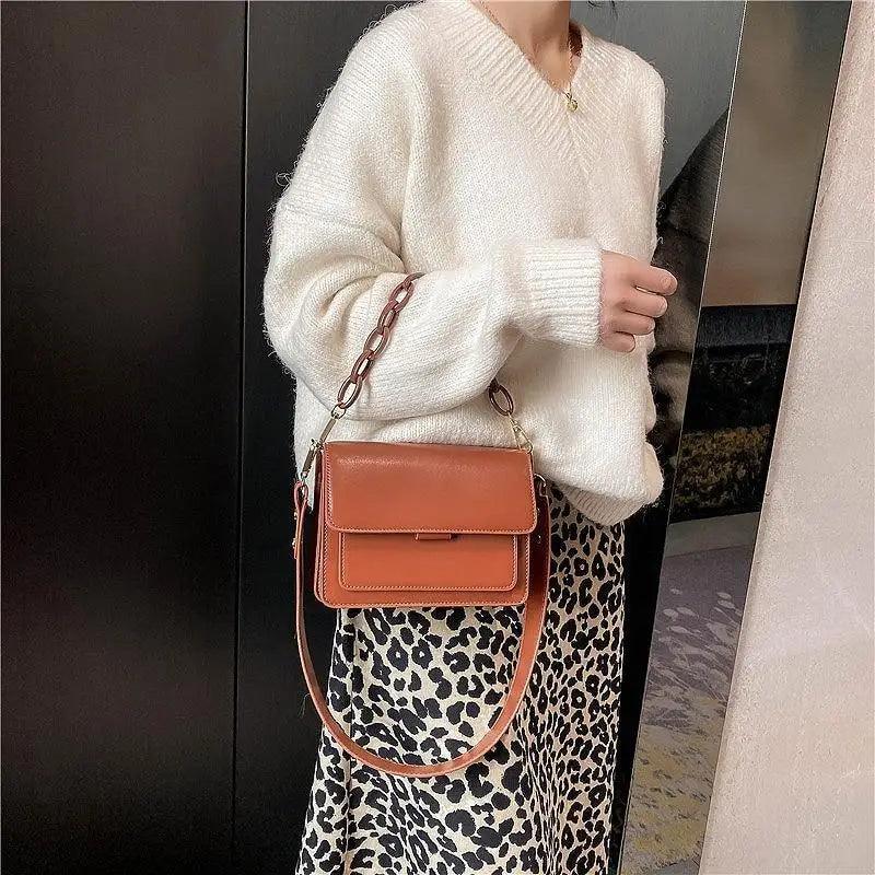Chain Design Trendy Lady Bags Mini Pu Leather Flap Bags for Women Shoulder Handbag Female Fashion Cross Body Bag with Lid