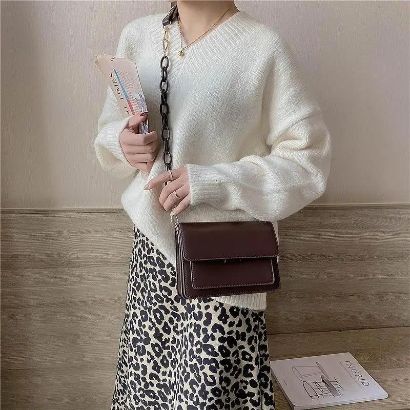 Chain Design Trendy Lady Bags Mini Pu Leather Flap Bags for Women Shoulder Handbag Female Fashion Cross Body Bag with Lid