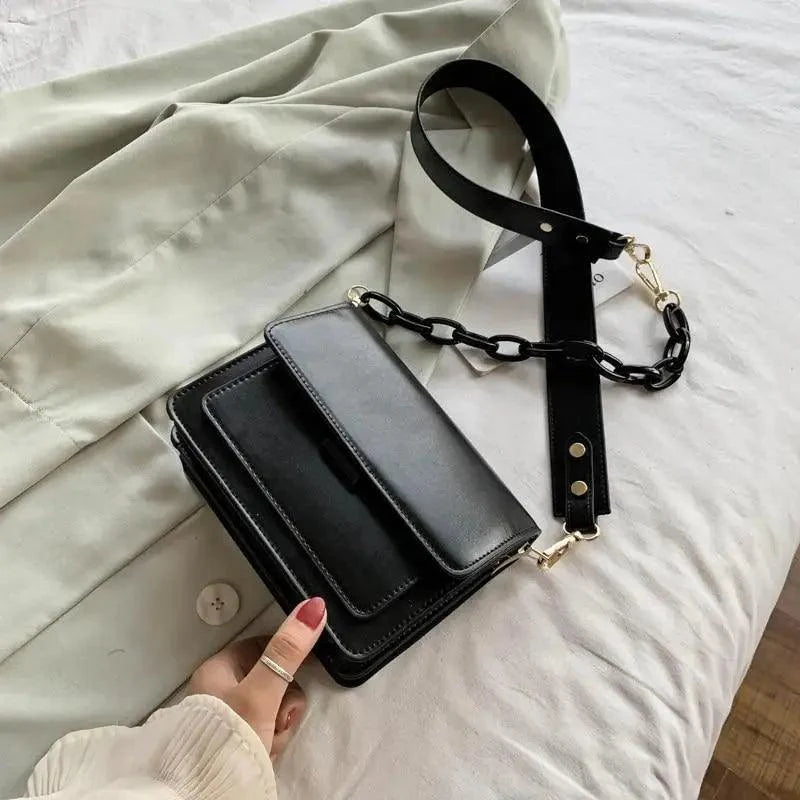 Chain Design Trendy Lady Bags Mini Pu Leather Flap Bags for Women Shoulder Handbag Female Fashion Cross Body Bag with Lid
