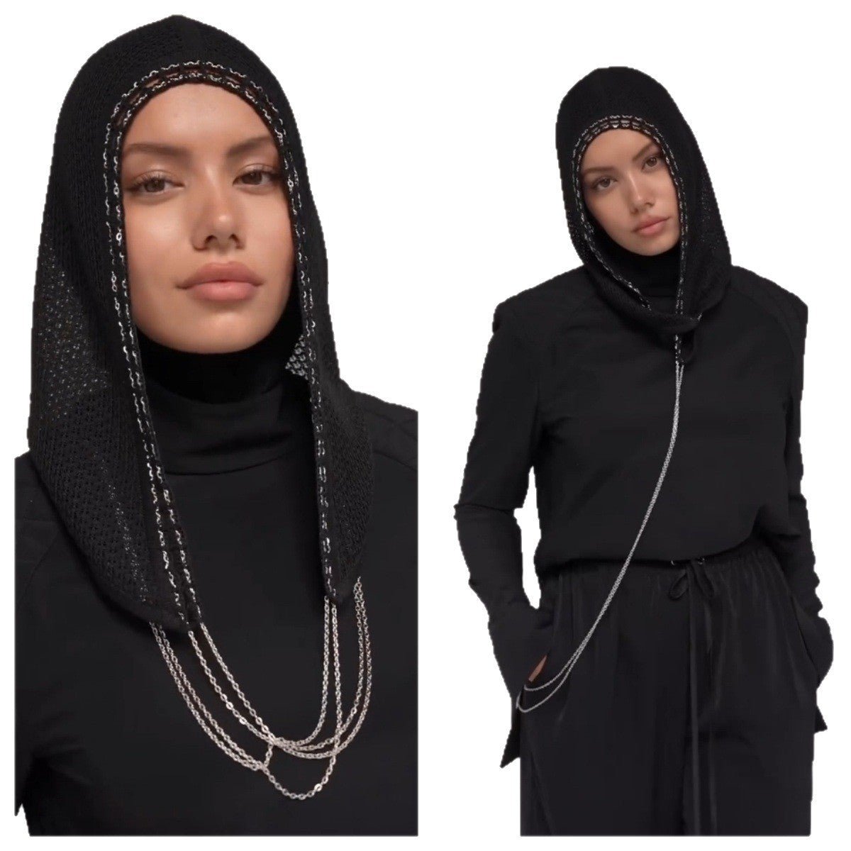 Chain Trim Hijab Cap | Sparkle Knit Balaclava with Chains(MAC375)