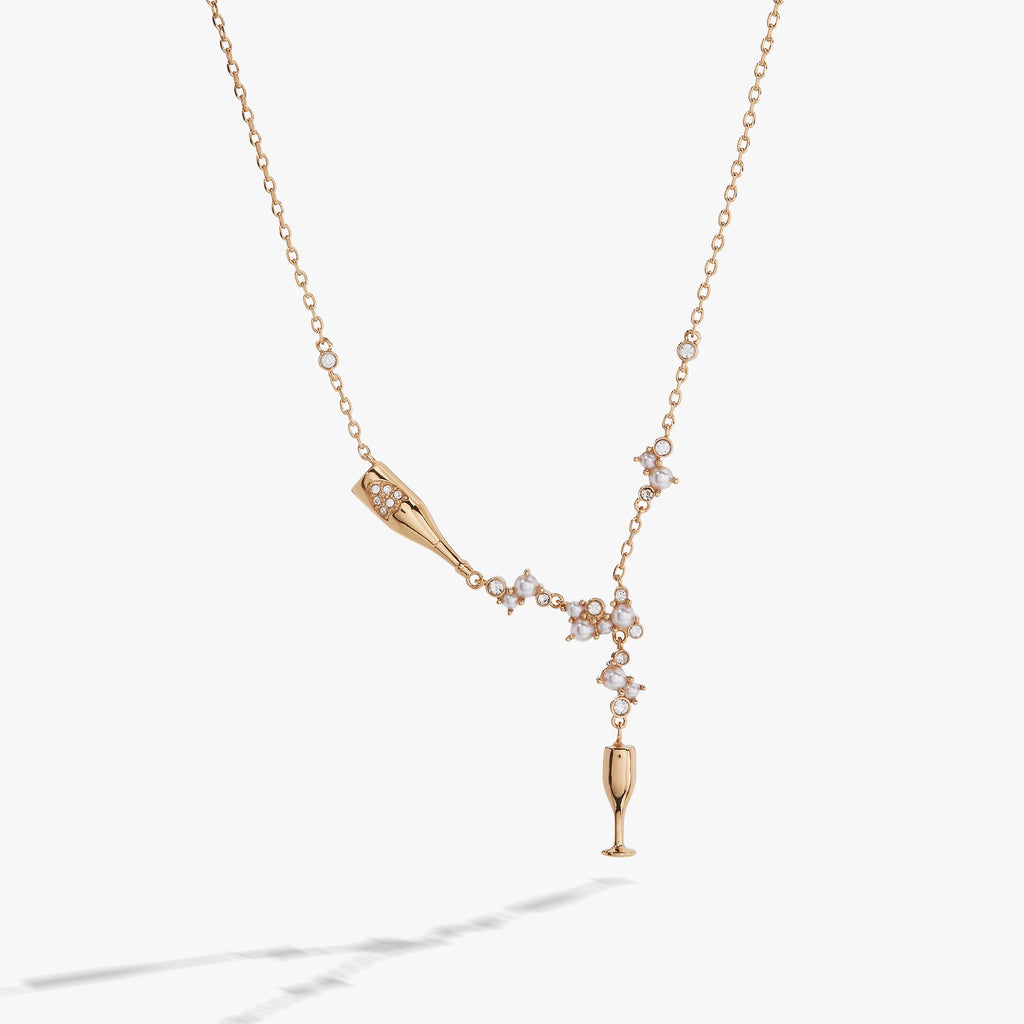 Champagne Pearl & Crystal Pendant Necklace