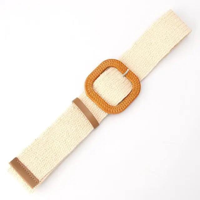 Charming Women Waist Belt Classic Round Wooden Buckle Casual Design Dress Women Buckle Waist Dress Band