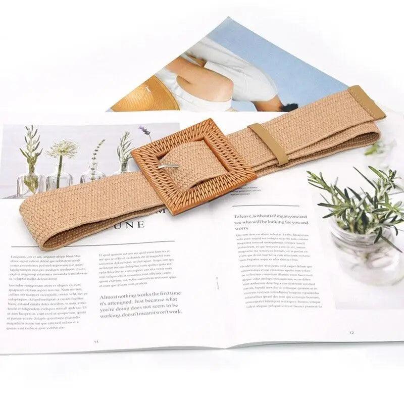 Charming Women Waist Belt Classic Round Wooden Buckle Casual Design Dress Women Buckle Waist Dress Band