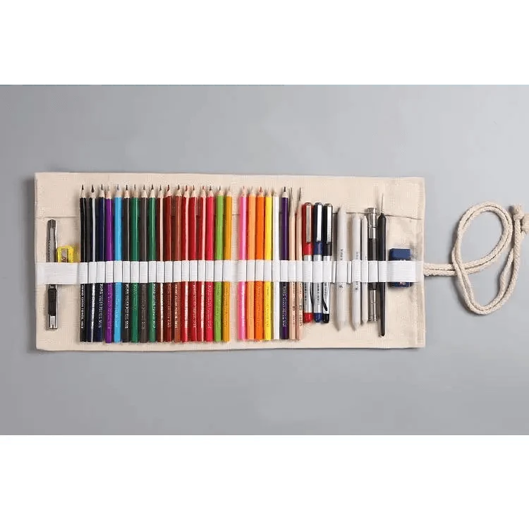 Colorful Roll Up Pencil Case Canvas Flowers Style Colored Pencils Wrap Multi-Purpose Pen Holder Cute Case