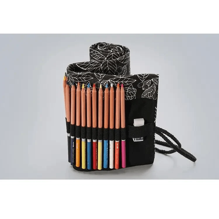 Colorful Roll Up Pencil Case Canvas Flowers Style Colored Pencils Wrap Multi-Purpose Pen Holder Cute Case