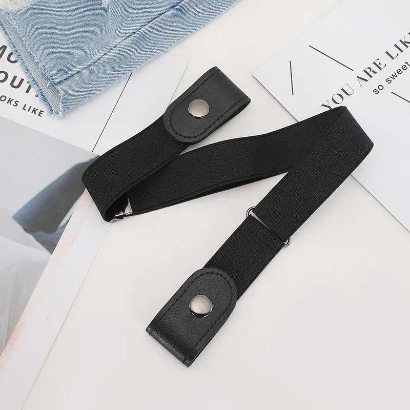 Cool Buckle-Free Stretch Elastic Waist Belt Unisex Style No Buckle Fashion Waistbands For Men And Women Simple Black Stretch Belt Invisible Elastic Belt For Jeans Pants Dresses