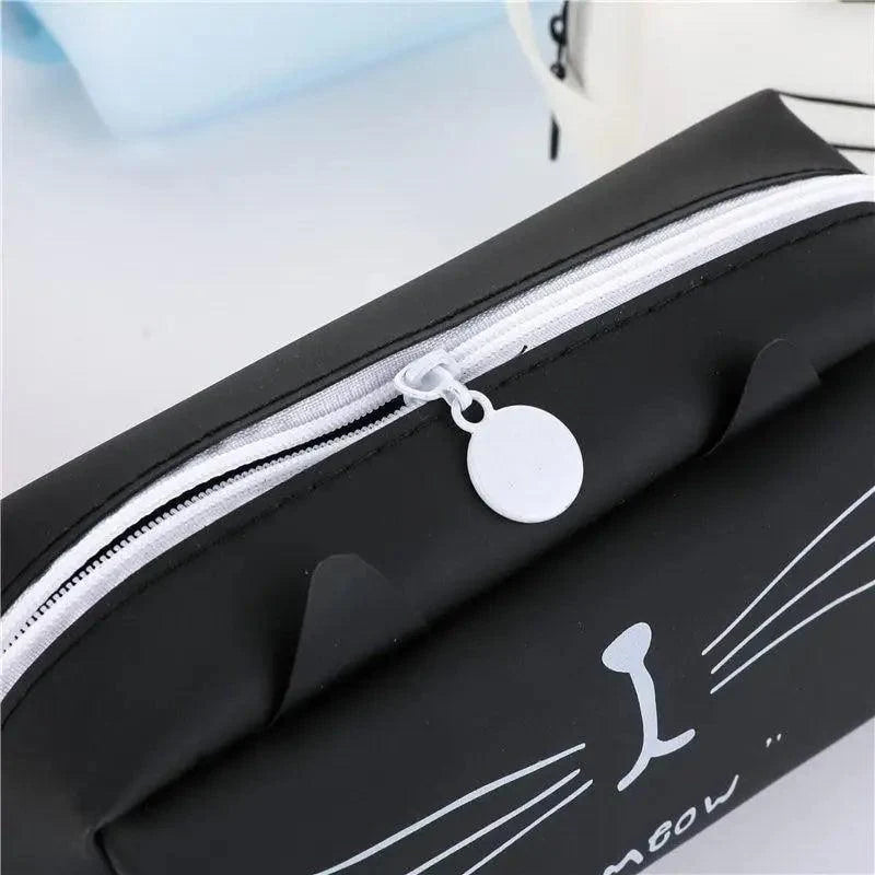 Creative Leather Black Large Capacity  Pencil Pouch For Students Unique Colors Stationery Office Pencil Cases