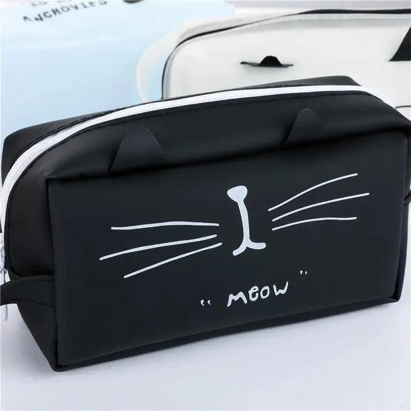 Creative Leather Black Large Capacity  Pencil Pouch For Students Unique Colors Stationery Office Pencil Cases