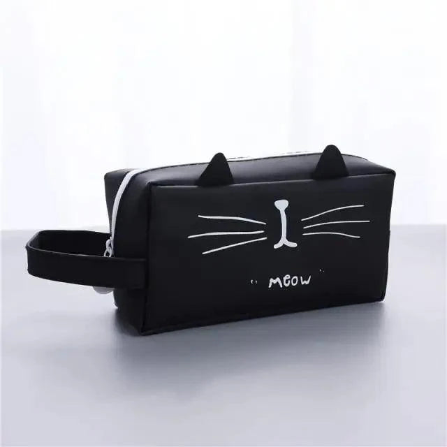 Creative Leather Black Large Capacity  Pencil Pouch For Students Unique Colors Stationery Office Pencil Cases
