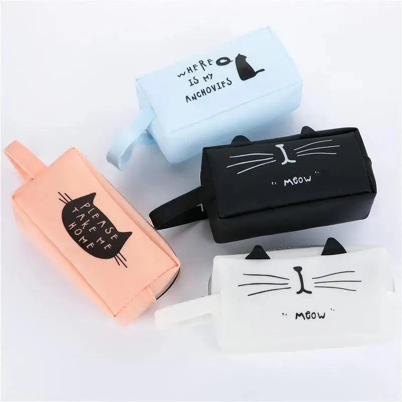 Creative Leather Black Large Capacity  Pencil Pouch For Students Unique Colors Stationery Office Pencil Cases