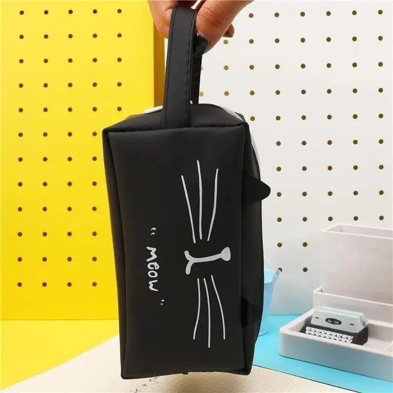 Creative Leather Black Large Capacity  Pencil Pouch For Students Unique Colors Stationery Office Pencil Cases