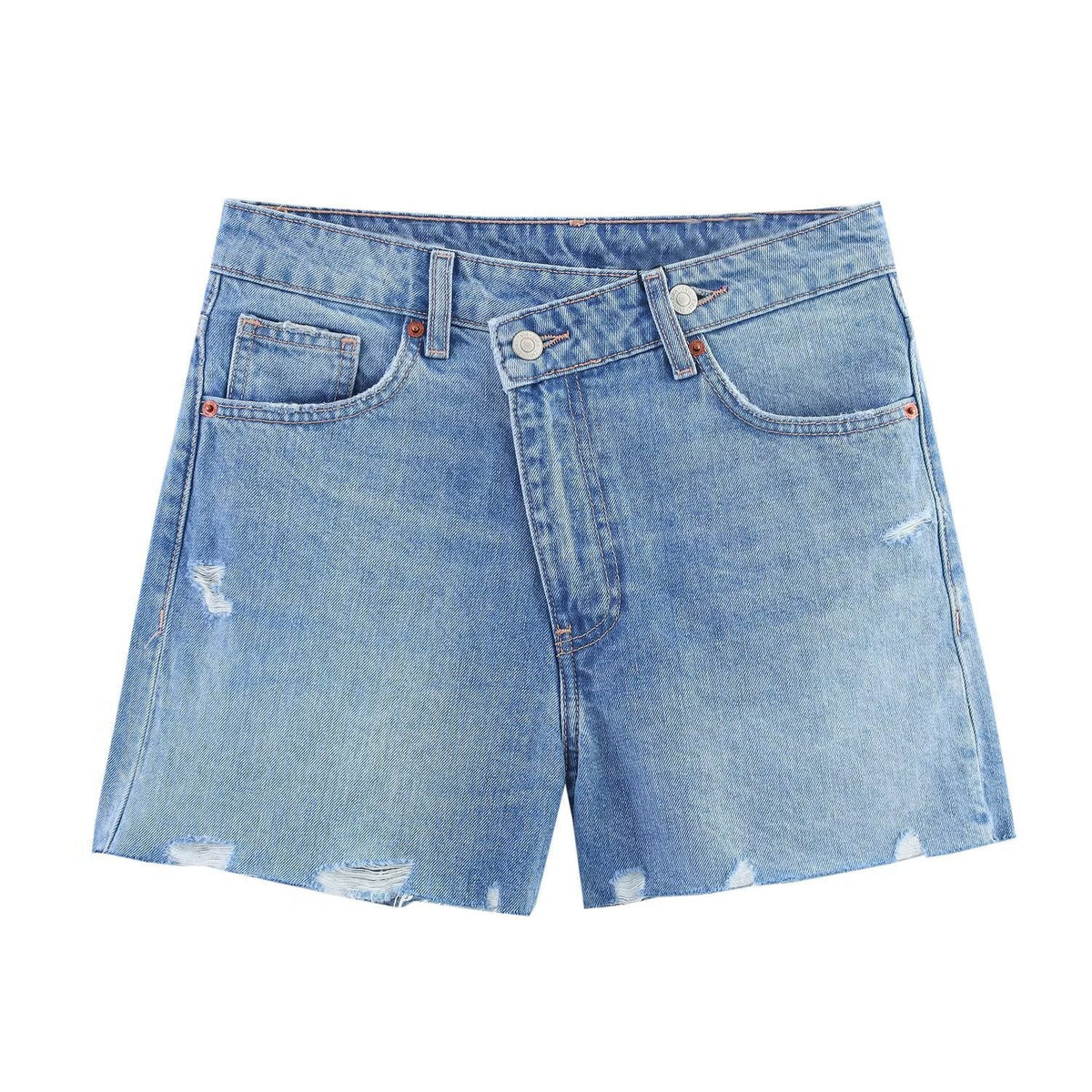 Cross waisted A-line denim straight shorts for women