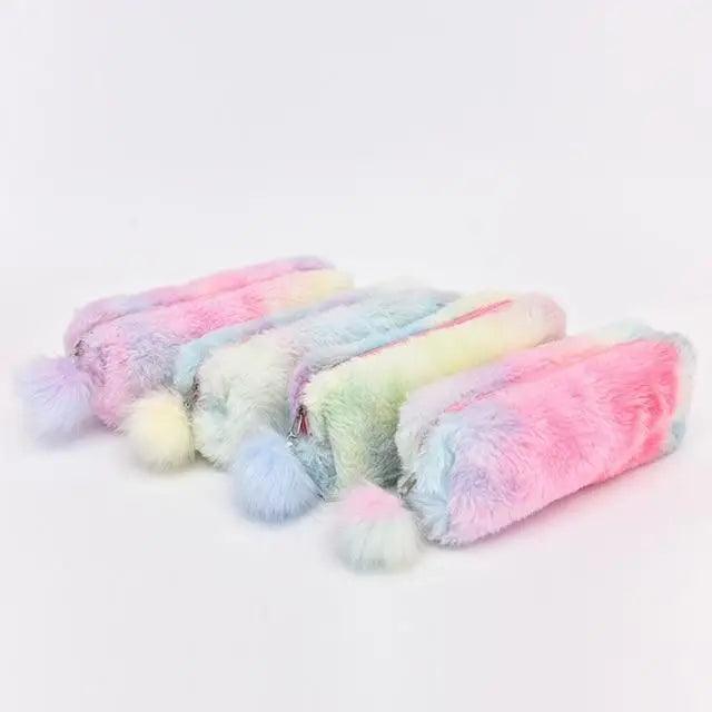 Cute Candy Color Creative Plush Students  Pencil Case Soft Stationery Large Capacity Pouch For Girls