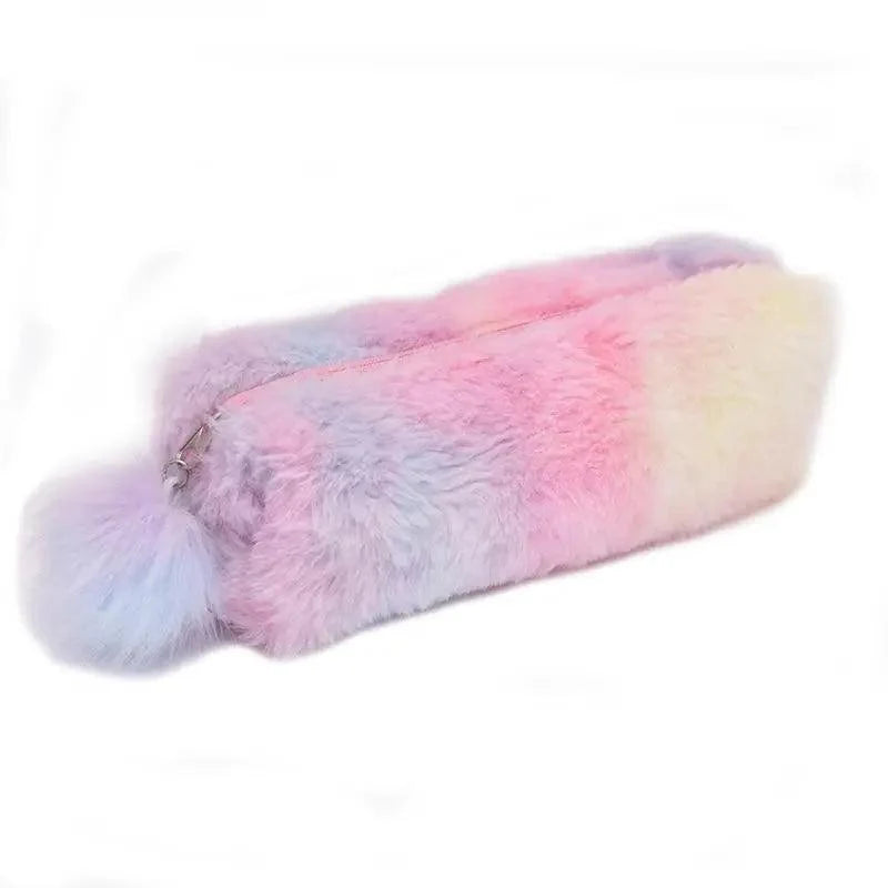 Cute Candy Color Creative Plush Students  Pencil Case Soft Stationery Large Capacity Pouch For Girls