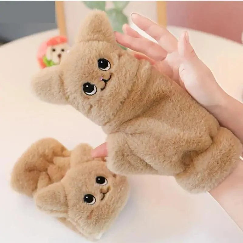 Cute Winter Warm Soft Half Finger Thick One Size Gloves For Women Fashionable Warm Comfortable Stylish Gloves For Girls