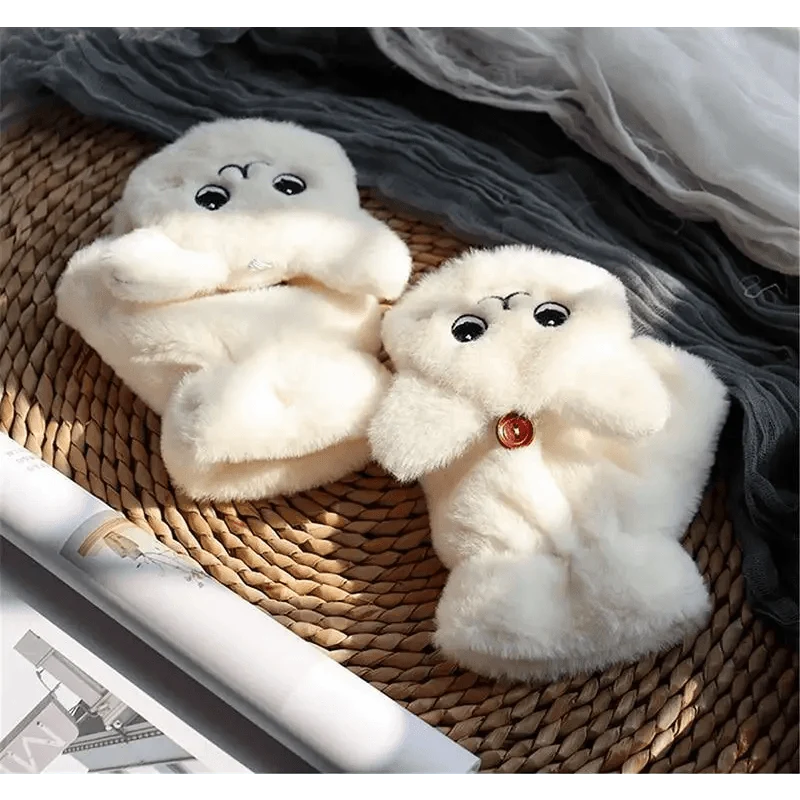 Cute Winter Warm Soft Half Finger Thick One Size Gloves For Women Fashionable Warm Comfortable Stylish Gloves For Girls