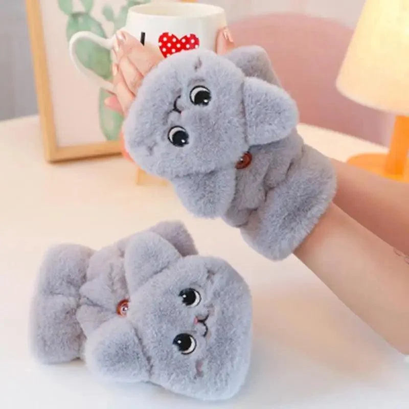 Cute Winter Warm Soft Half Finger Thick One Size Gloves For Women Fashionable Warm Comfortable Stylish Gloves For Girls