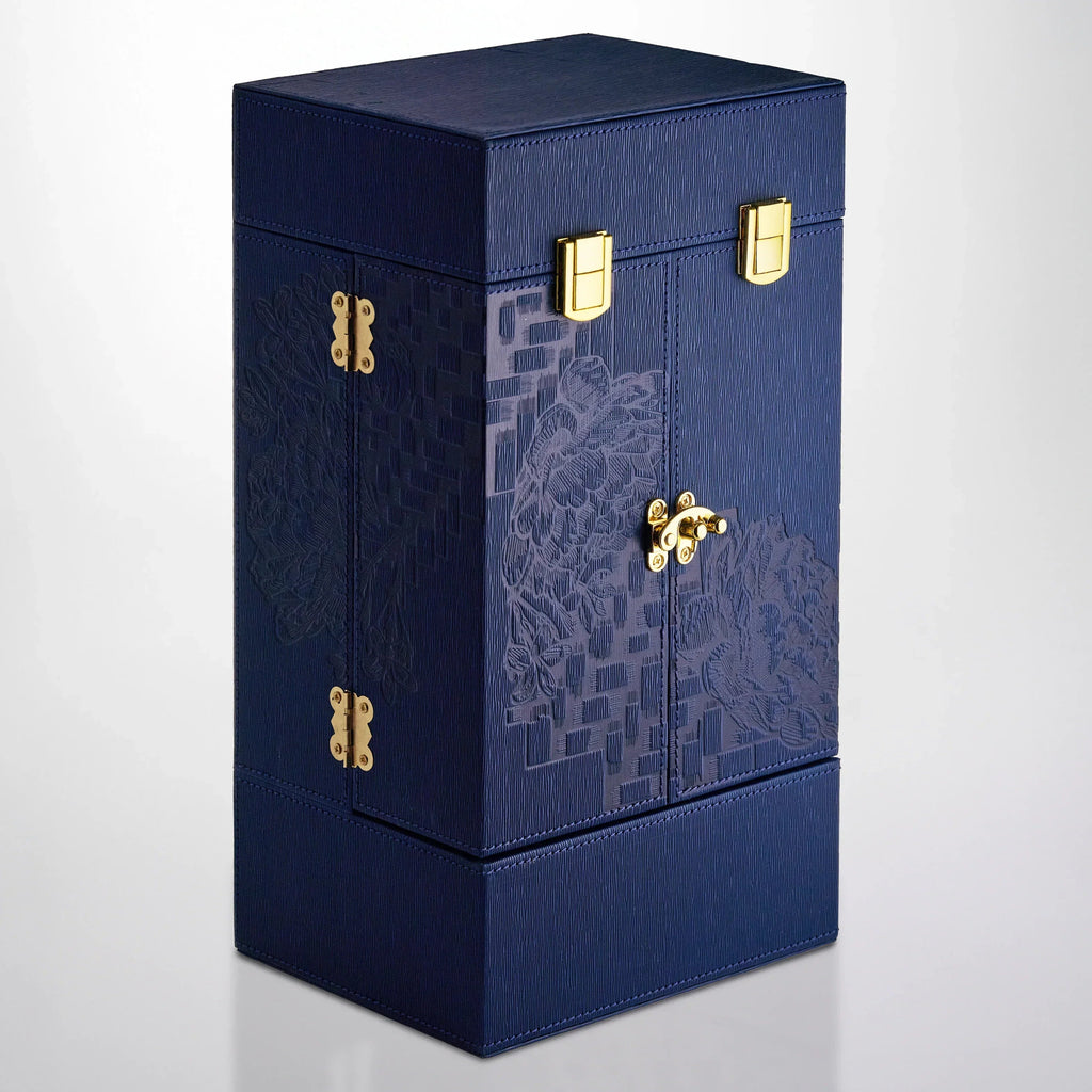 Da Vinci's Blue Floral Locking Display Box 24K Gold 11.5" Rose