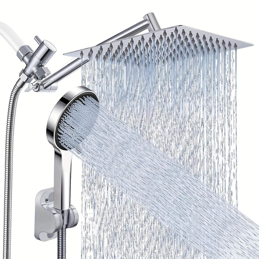 High Pressure Rainfall & Handheld Shower Head – Adjustable, Chrome/Black