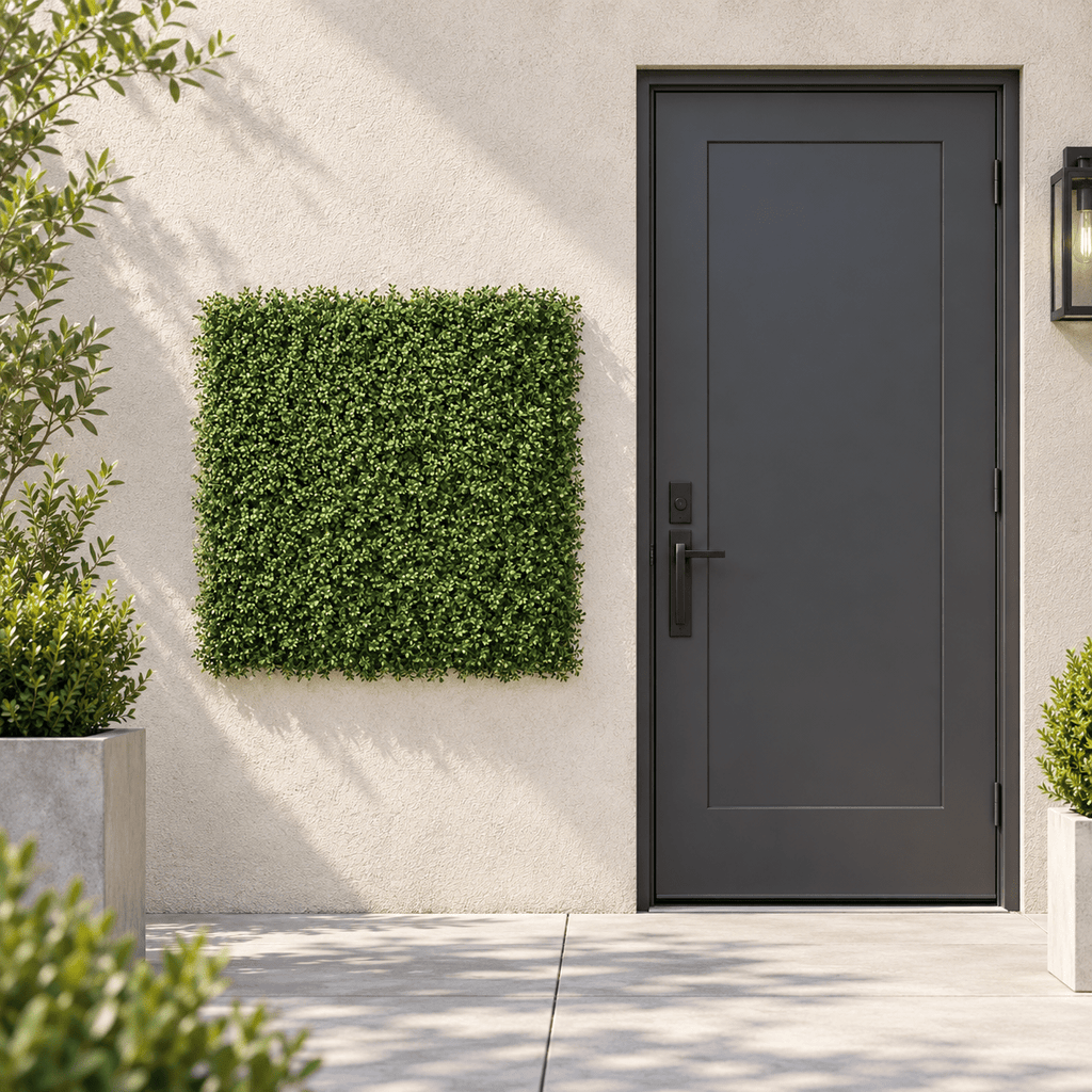 Dense Lush Boxwood Artificial Vertical Garden Green Wall Panel 40×40in 11 SQ FT – NFPA 701 Certified – UV Resistant – Commercial Grade