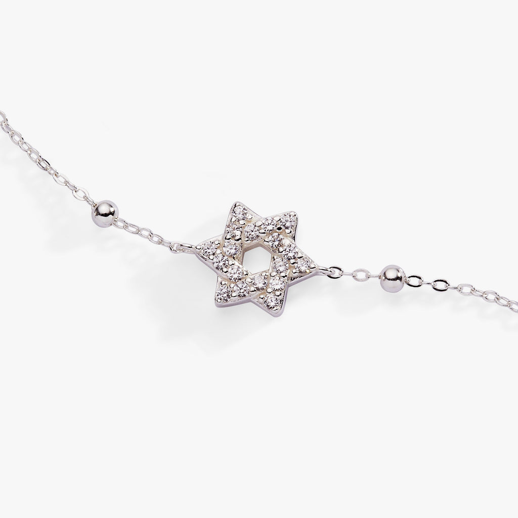 Star of David Delicate Pave Beaded Chain Bracelet