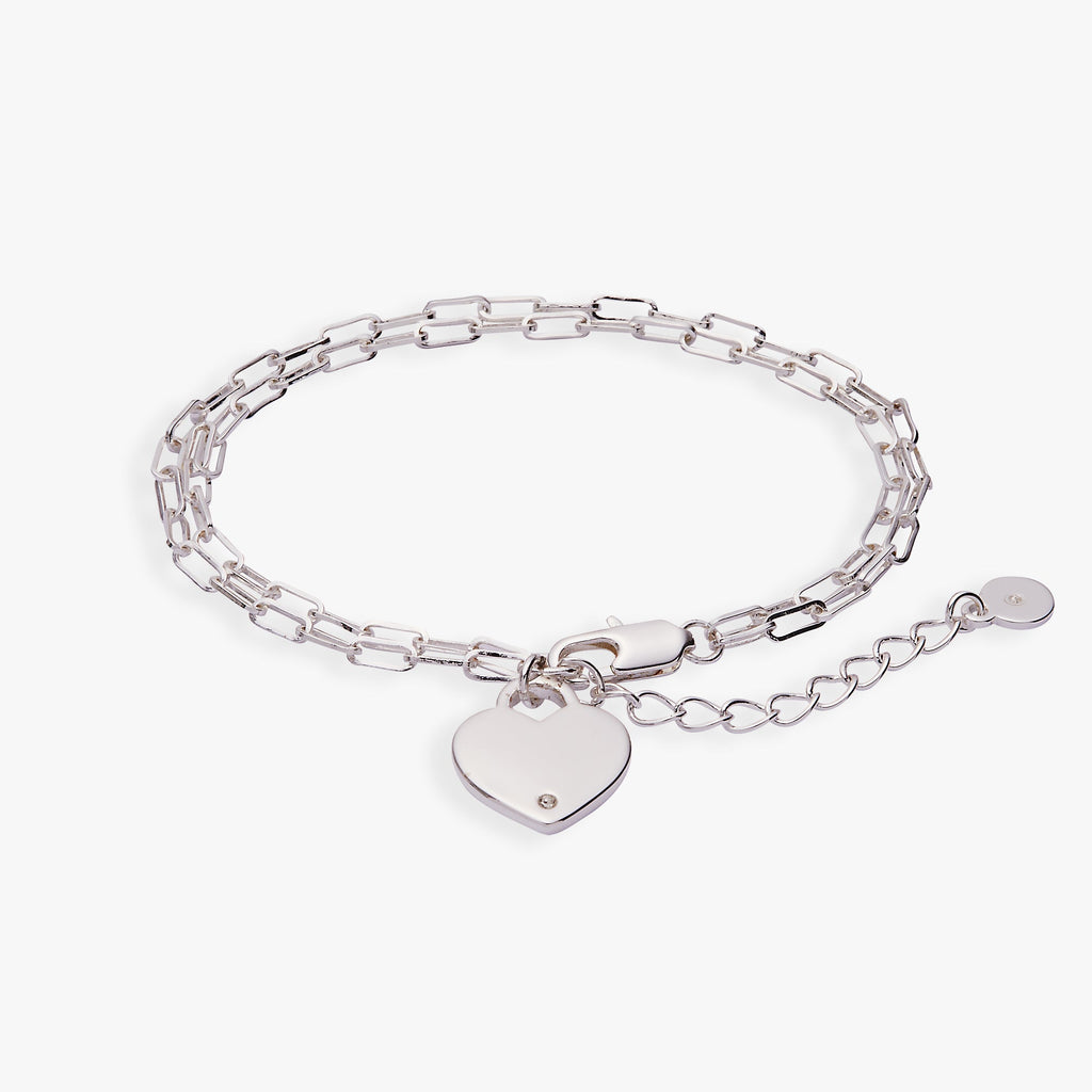 Heart Charm Double Paperclip Chain Bracelet