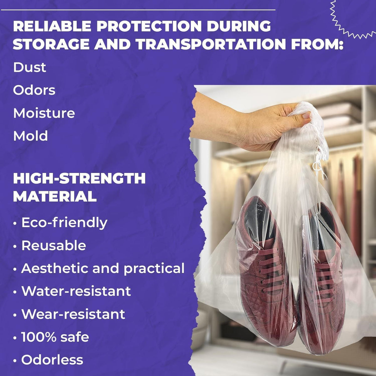 Clear Drawstring Bag, 12 x 18 Inches. Pack of 100 Clear Plastic Drawstring Bags. 2 Mil Drawstring Clear Plastic Bags. Waterproof Clear Plastic Bags Drawstring for Cosmetics, Toiletries